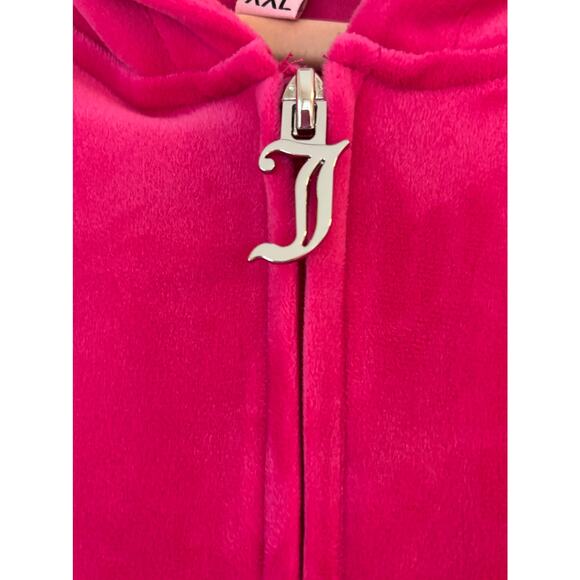 Juicy Couture Hot Pink Velour Y2K Style Hoodie Rhinestone Back Zip Jacket XL NWT - Picture 6 of 13